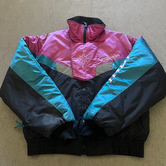 Vintage Polaris Snowmobile Indy Racing Thermoloft Jacket Adult Large Black USA - Picture 2 of 15